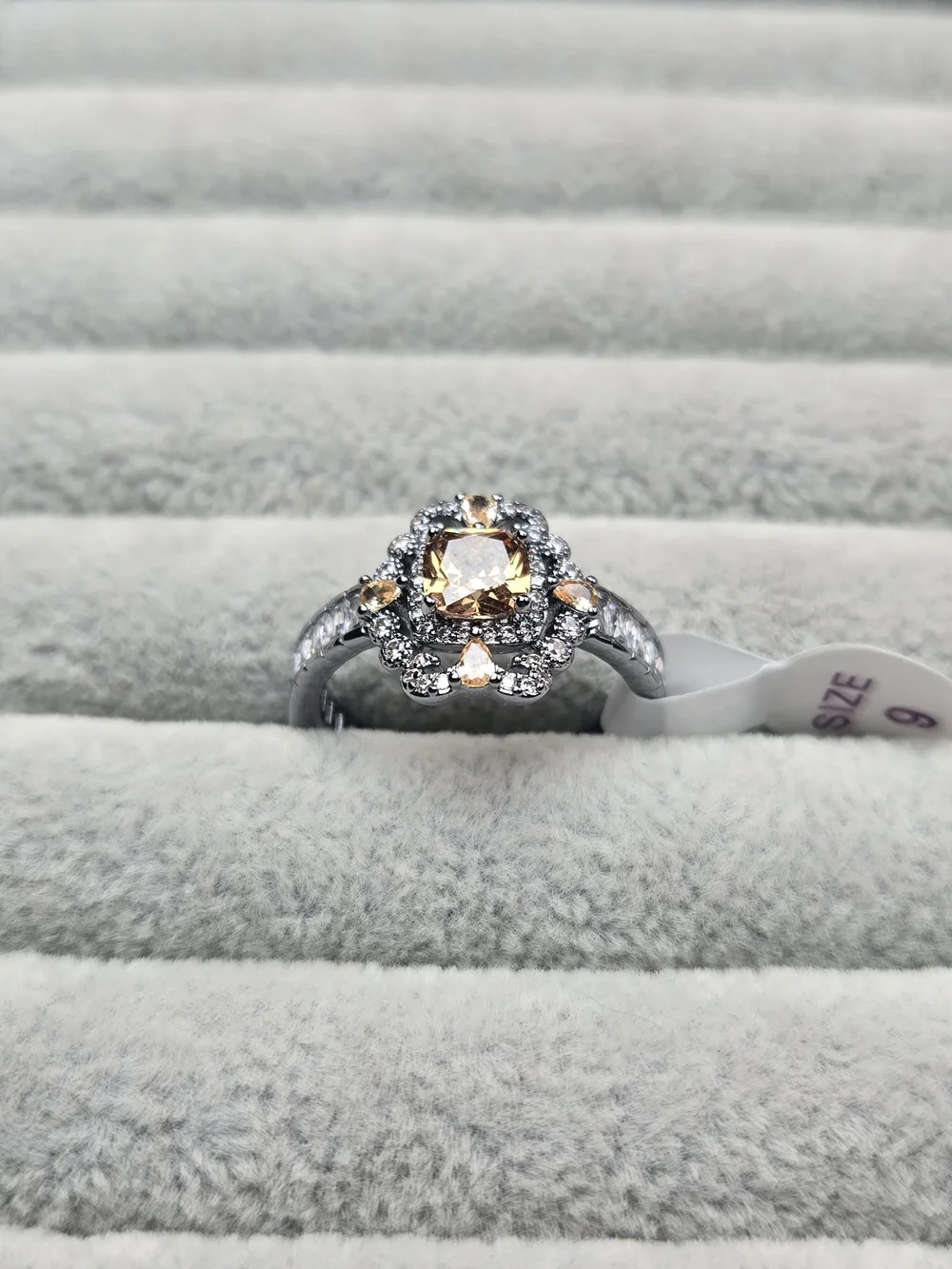 Size 9 Brown Tourmaline Champagne Colored Hematite Plated Bomb Party Ring